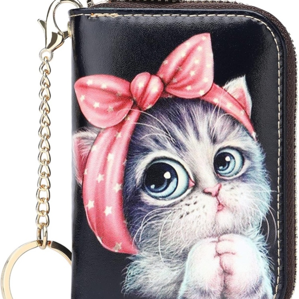 RFID Credit Card Holder Wallets- Leather for Ladies Girls, with Keychain